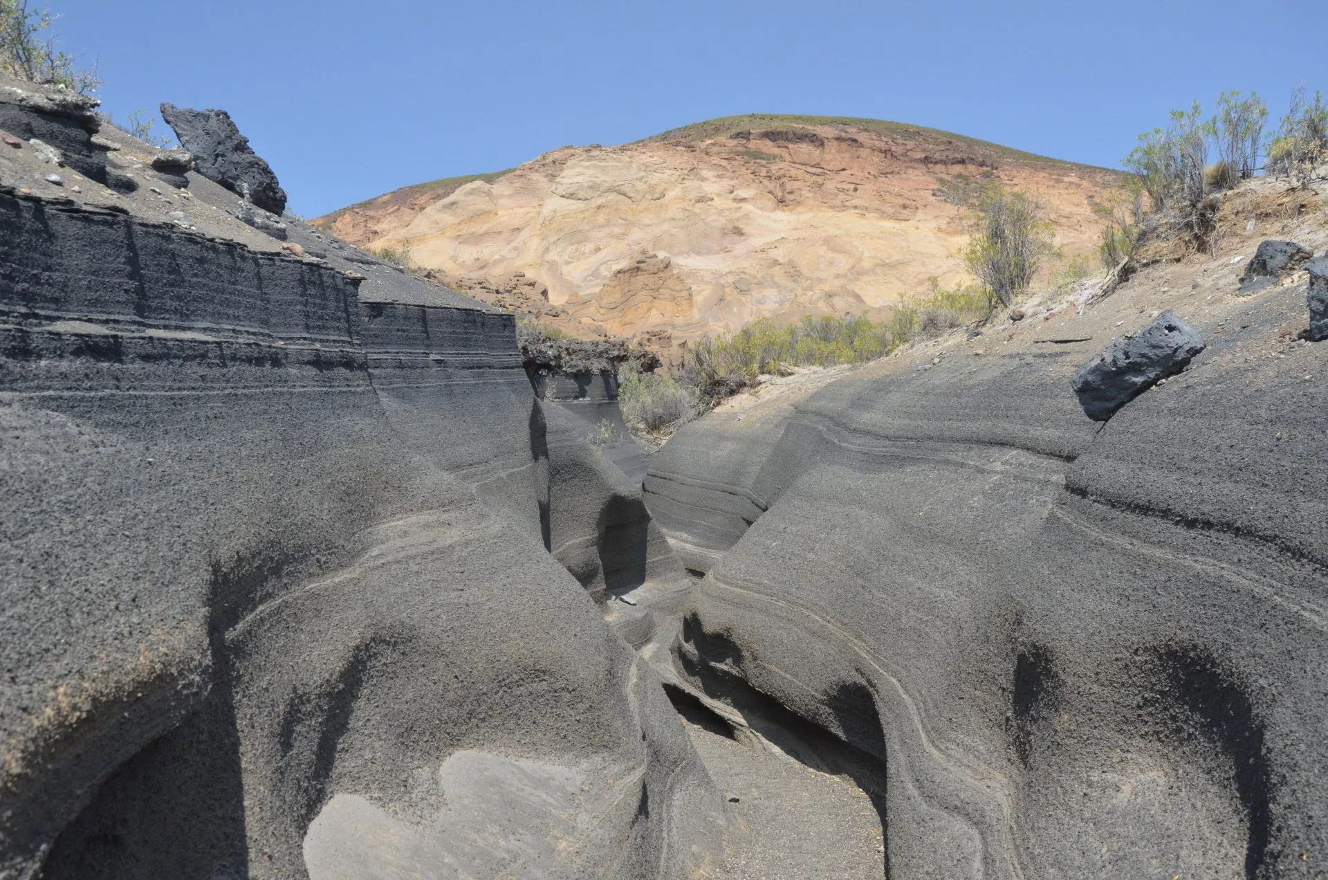 Volcanic landscape of Malacara with gullies and unique colours